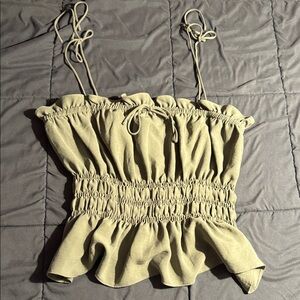 Topshop Ruffled (optional to be strapless) Top in Olive Green